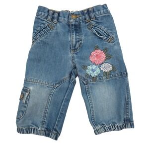 Old Navy Toddler Girls Floral Cargo Jeans Vintage 2004 Blue Denim 6-12 Months